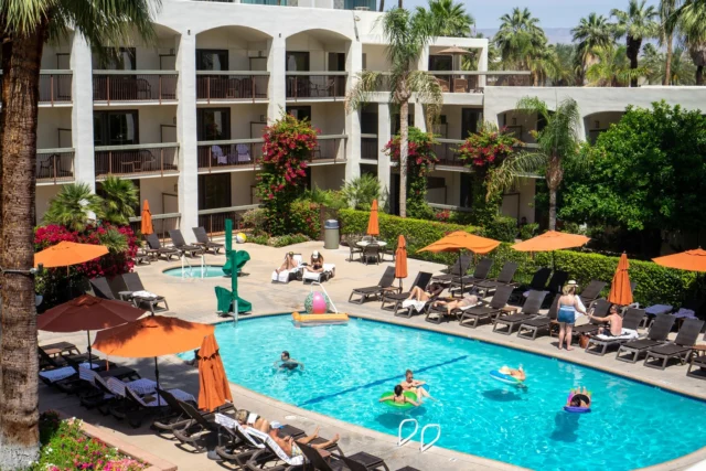 Warm Palm Springs days are made for lounging by the pool. ☀️ Just sit back and enjoy the poolside view.